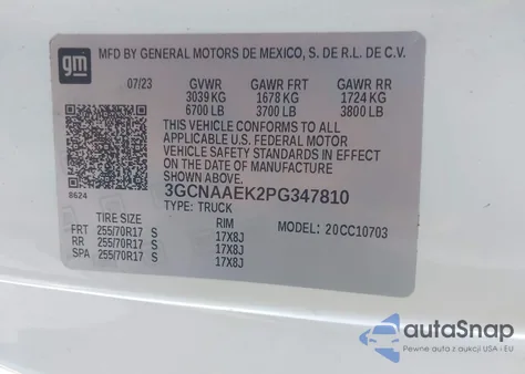 2023 Chevrolet Silverado 1500 2Wd Standard Bed Wt from USA, damaged, VIN 3GCNAAEK2PG347810